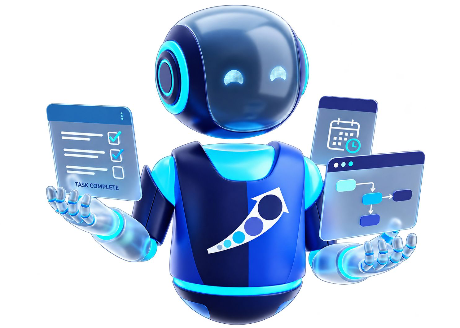 Otto, TIP’s blue automation agent, with a task list, calendar and workflow
